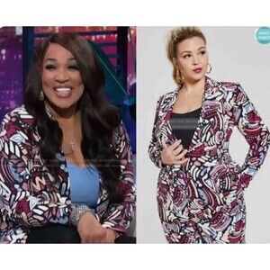 NINA PARKER Trendy Abstract Blazer Jacket Multicolor Red Blue Plus Size 3X